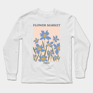 Abstract Flower Market Illustration, Blue Iris Flower Long Sleeve T-Shirt